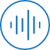 Een blauw cirkelpictogram met een reeks verticale lijnen van verschillende lengte erin, die een akoestisch signaal symboliseren.