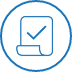 Een pictogram in de vorm van een blauwe cirkel met het ontwerp van een vel papier met een vinkje erin om aan te geven dat de zorg is geregistreerd.